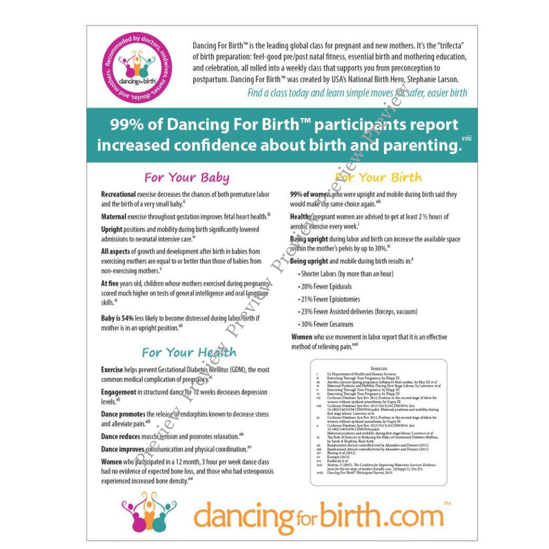 Dancing For Birth™ Infosheet Flyer (Digital Download)